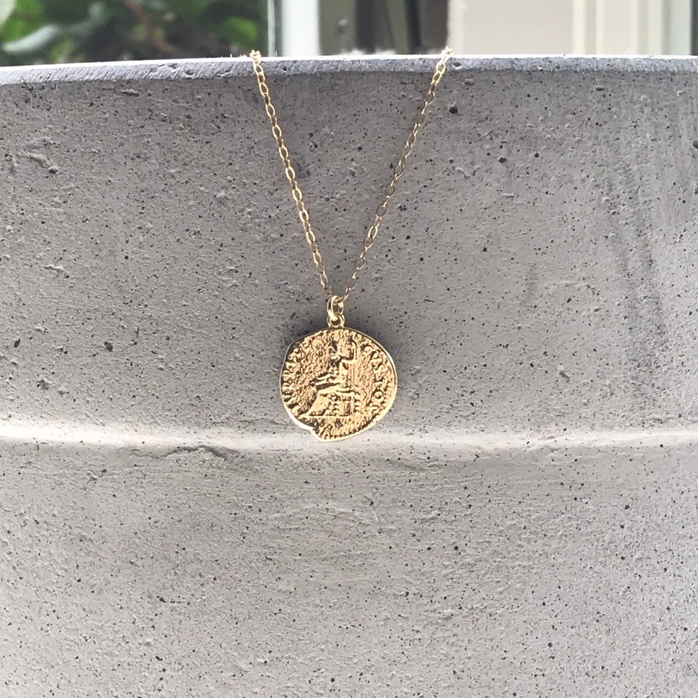 14k gold filled Aphrodite coin necklace